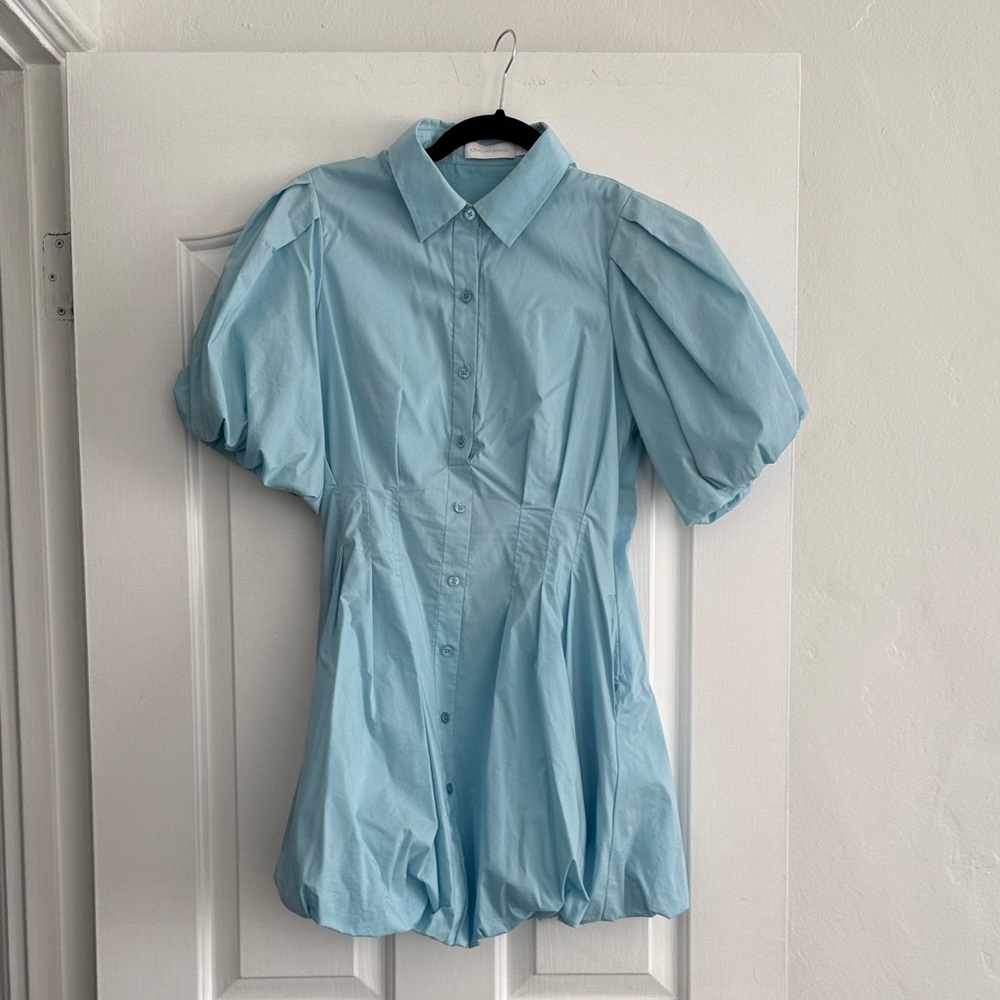 Jonathan Simkhai Light Blue Puff Sleeve Dress